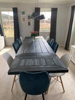 Spisebord med lem, langbord med innrammet bordplate og lem, plate, klaff